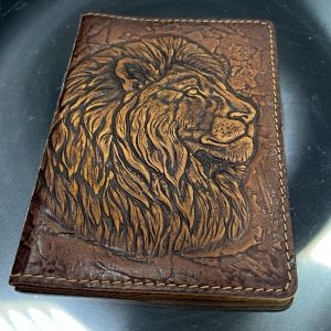 Обложка на паспорт «Лев» ОБЪЕМНОЕ ТИСНЕНИЕ (brown)