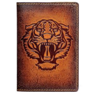 Обложка на паспорт «Тигриный оскал»(brown)