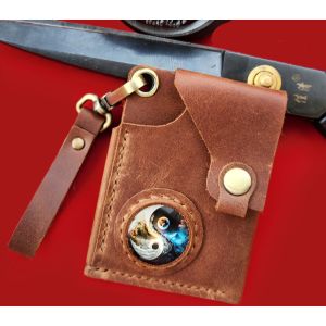 Картхолдер из натуральной кожи,цвет коричневый 80х100мм