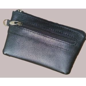 Кошелек из натуральной кожи на молнии, цвет черный, 130х85мм