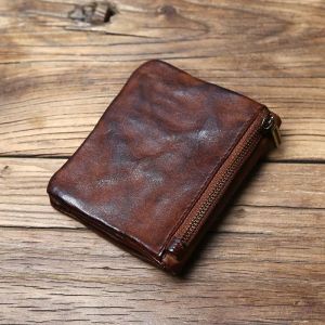 Кошелек на молнии, компактный бумажник из натуральной кожи