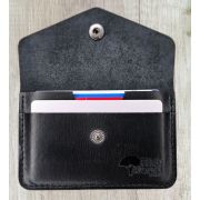 Картхолдер из натуральной кожи черный матовый 100х70 мм на кнопке