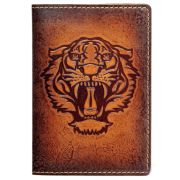 Обложка на паспорт «Тигриный оскал»(brown)